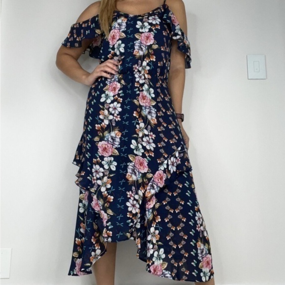 Parker Floral Off-Shoulder Navy Dress size Small
